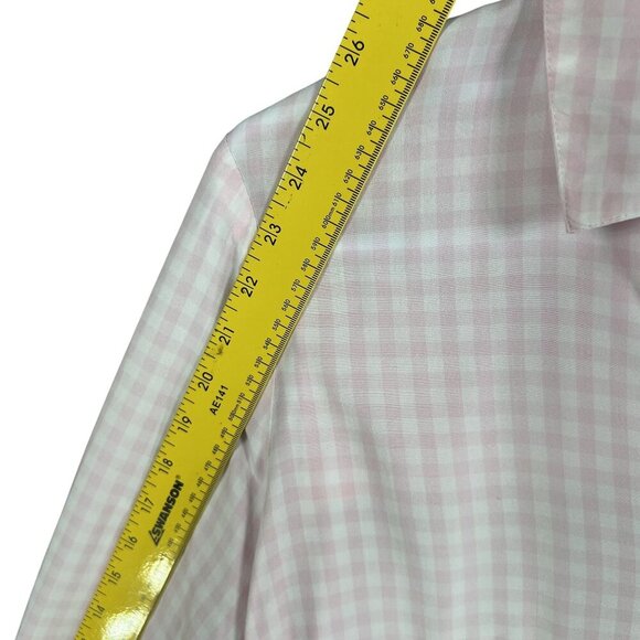 J Jill Womens XL Pink Gingham Popover Blouse Notch Neckline Clean Girl Feminine - Picture 13 of 16